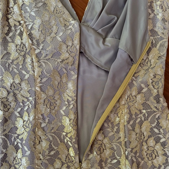 Gorgeous David's Bridal Metallic Gold Lace Overlay Dress - Picture 4 of 13